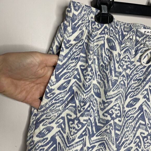 PACSUN Swim Shorts Mens Large Blue Print Mesh Lined Trunks Pockets Drawstring - Picture 4 of 11